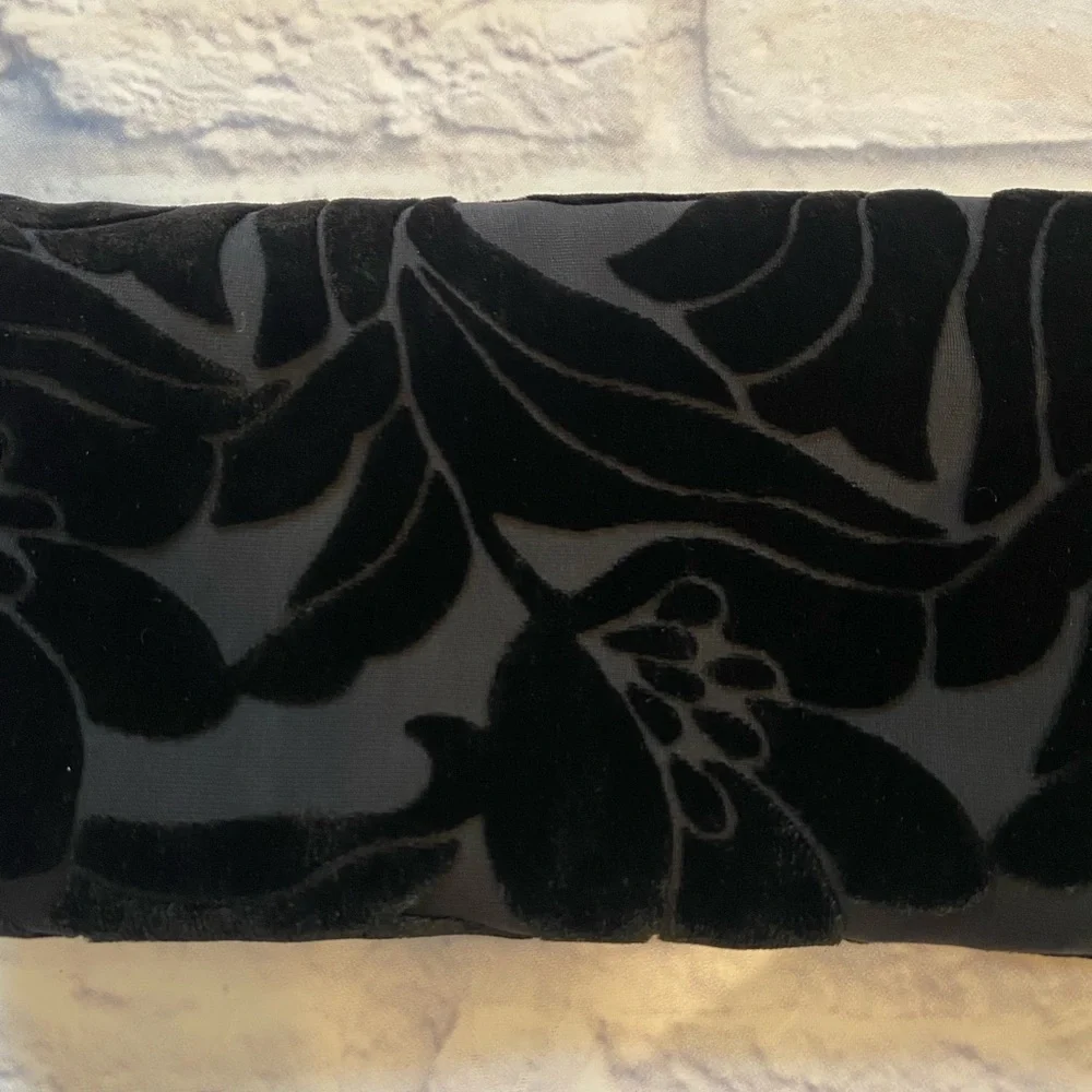 Unbranded Elegant Black Burnished Velvet Floral Scarf with Fringe Rayon & Silk